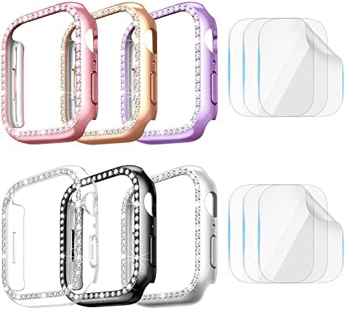 [6+6pack] מארז Vego Bling לסדרת Apple Watch 8 & Series 7 41 ממ עם מגן מסך, מארז כיסוי מחשב נצנצים של ריינסטון חמוד לנשים בנות נשים